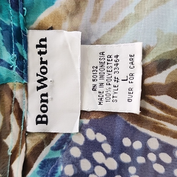 Bon Worth Semi Sheer Tropical Leaf Detail Kimono Aqua Size L - Picture 11 of 12